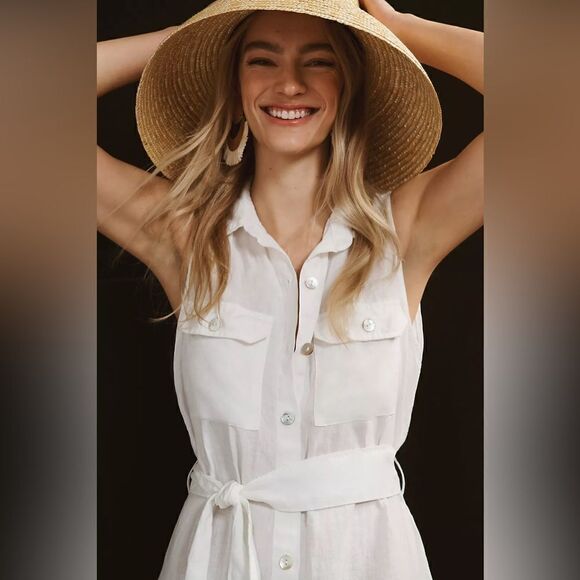 Anthropologie Bella Dahl Sleeveless linen Shirt Dress XS WHITE - Picture 3 of 5